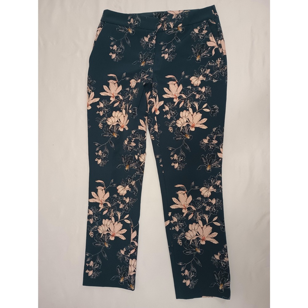 Cynthia Rowley Teal Floral Magnolia Print Ankle Dress Pants Trousers Womens 6 - Picture 2 of 8